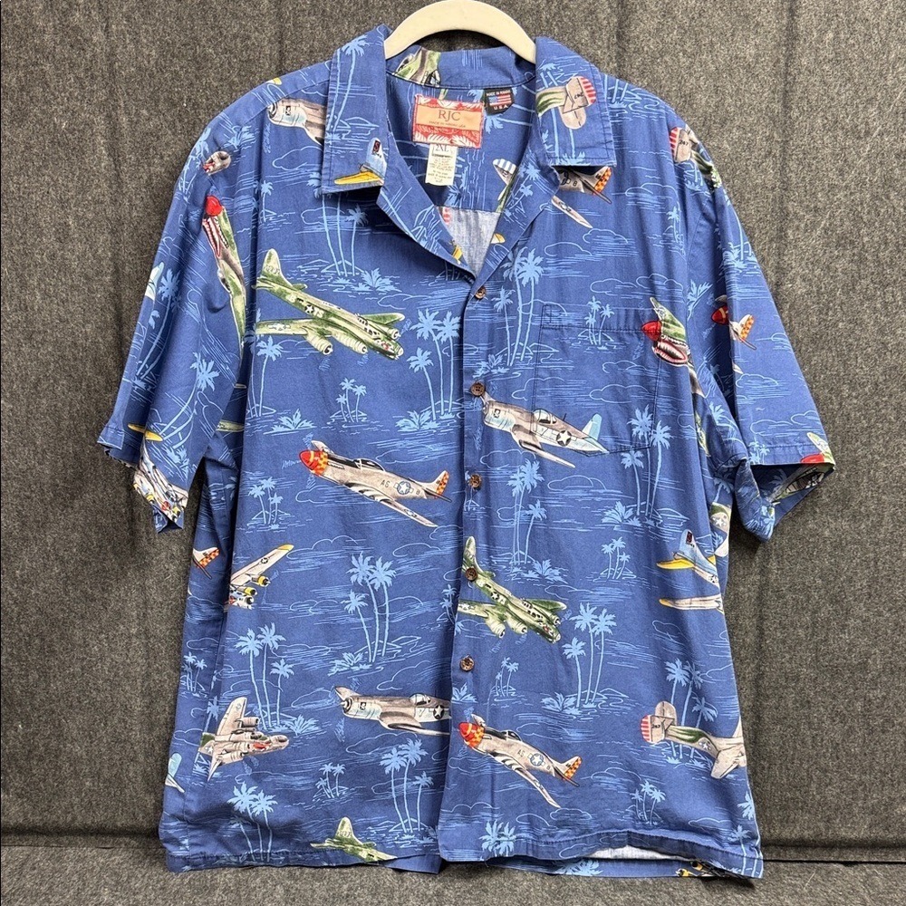 RJC Men's Blue Airplane Print Casual Shirt